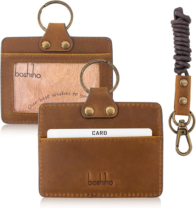 Badge Holder: Boshiho Cowhide Leather ID Badge Card Holder - Image 6
