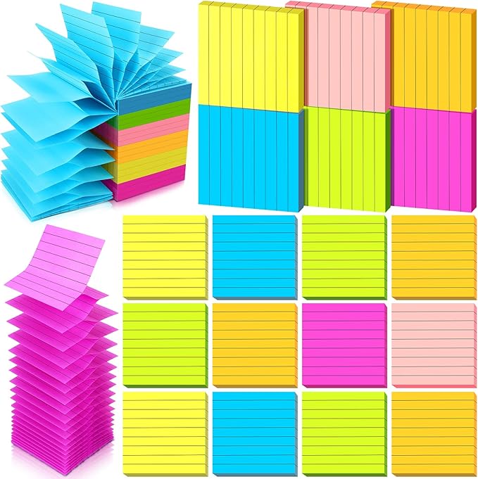 24 Pack Pop Up Sticky Notes 3 x 3 Refills 1200 Sheets Colored Sticky Notes Self Adhesive Memo Pads for Home Office Supplies(Dark Color, Line)-DeskLoop Office