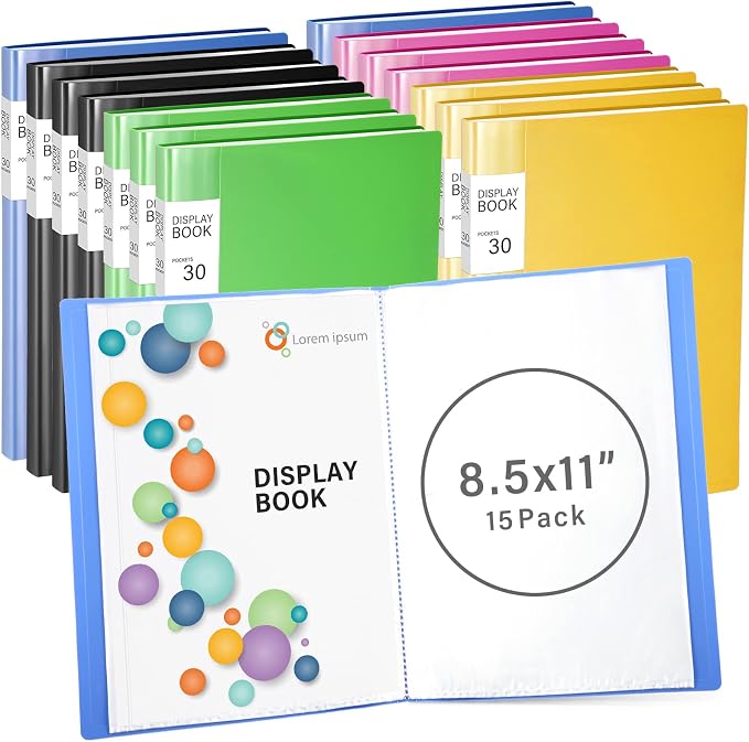 15 Pcs Binder with Plastic Sleeves 30 Pockets 60 Pages Presentation Book 11 x by Kosiz