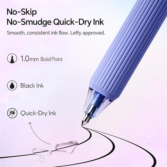 WRITECH Gel Pens Bold Point: 1.0mm Black Ink Retractable 4ct Smooth Writing - Image 2