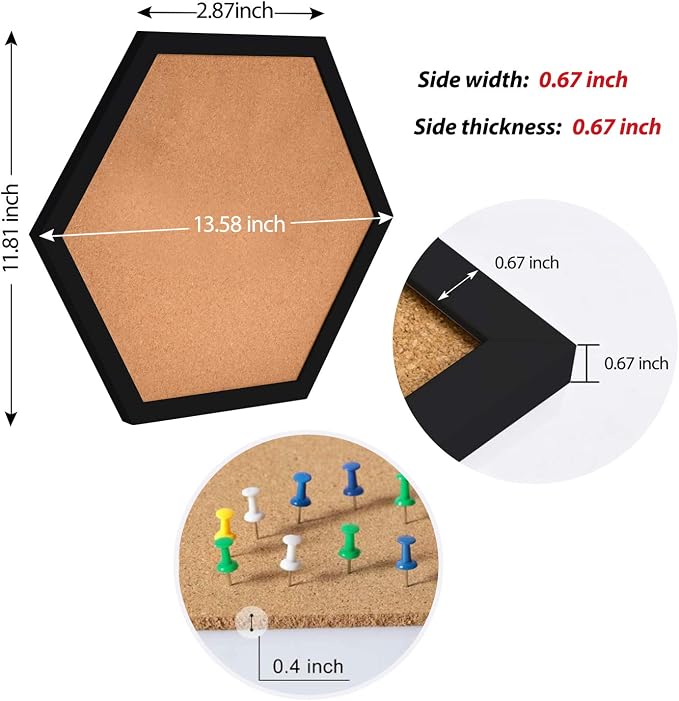 AkTop Cork Bulletin Board Hexagon 4 Pack, Small Framed Corkboard Tiles - Image 5
