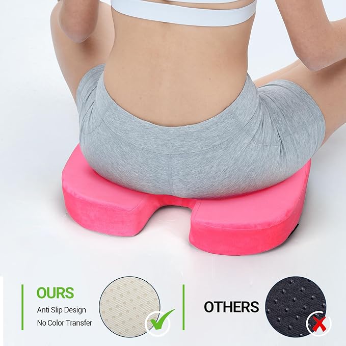 Gel Seat Cushion for Car Office - Memory Foam Pain Relief Chair Pillow Cushions - Tailbone Sciatica Coccyx Butt Lumbar Support Pad for Sitting Driving Traveling, Velvet, Pink-DeskLoop Office