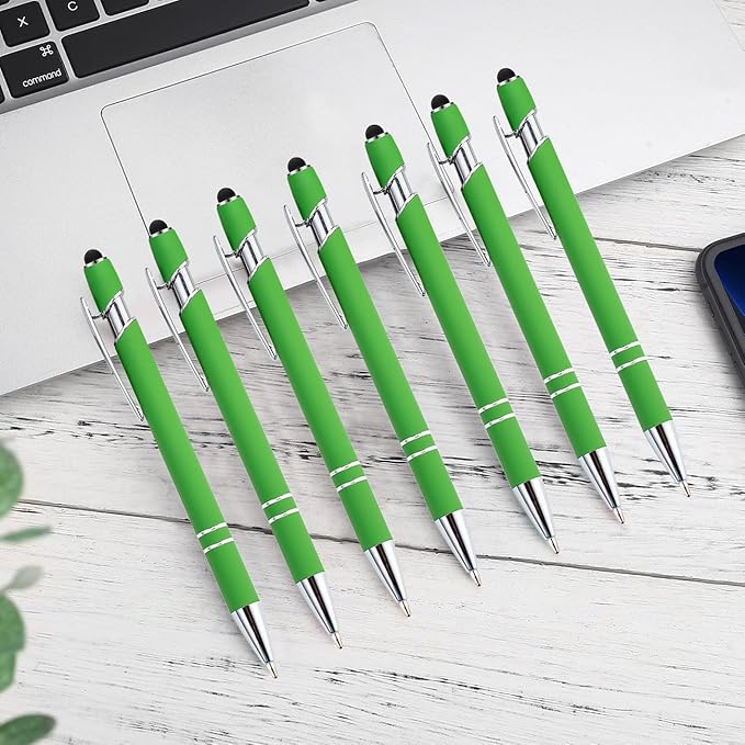 PASISIBICK 12 Pieces Green Ballpoint Pen with Stylus Tip, 2 in 1 Stylus Stylish Pen, Metal Stylus Pen for Touch Screens, Black Ink, 1.0 mm Medium Point.(12 PCS Green)-DeskLoop Office