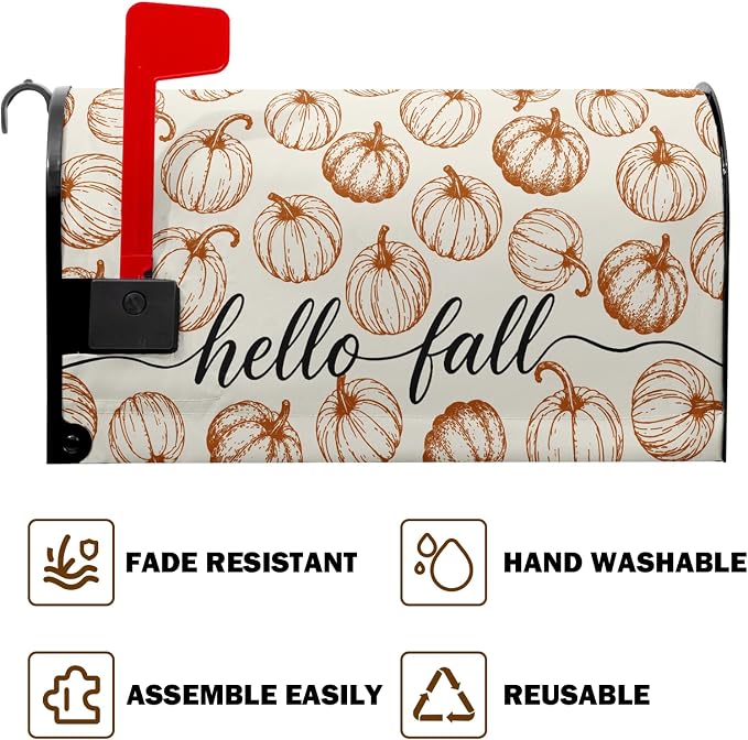 Hello Fall Pumpkin Mailbox Covers Magnetic Standard Size Thanksgiving Mailbox - Image 5