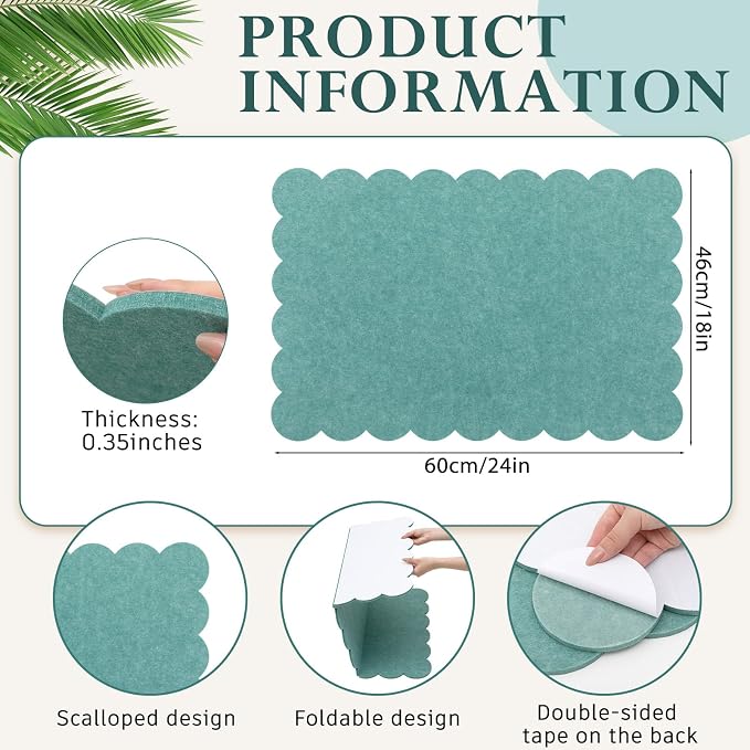 Mooliwe Scalloped Felt Bulletin Board 24 x 18 Inches Foldable Forest Green Pin - Image 2