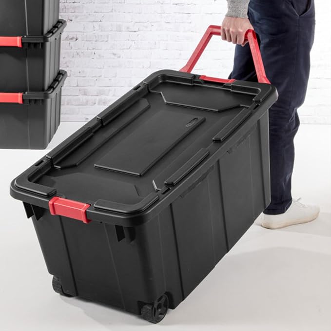 Sterilite 8-Pack Industrial Tote, Heavy-Duty Storage Bins w/Lids and Wheels - Image 4
