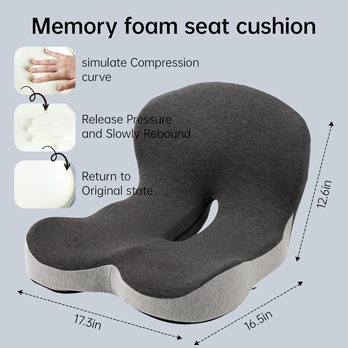 Orthopedic Seat Cushion, L-Shaped Ergonomic Memory Foam Back & Seat Support - Image 2