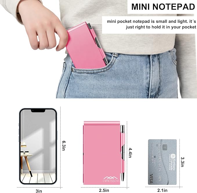 amassan Metal Pocket Notebook, Small Pocket Notepad Aluminum Note Case - Image 5