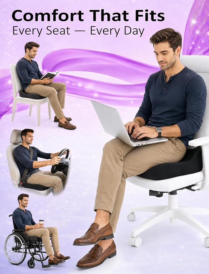 Memory Foam Seat Cushion for Pressure Relief, Ergonomic Office Chair Cushion - Image 3