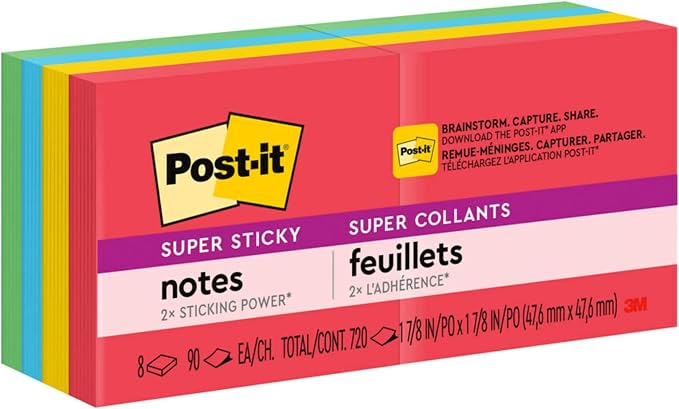 Post-it Super Sticky Notes, 1.88 x 1.88 in, Playful Primaries, 8 Pads | School - Image 11