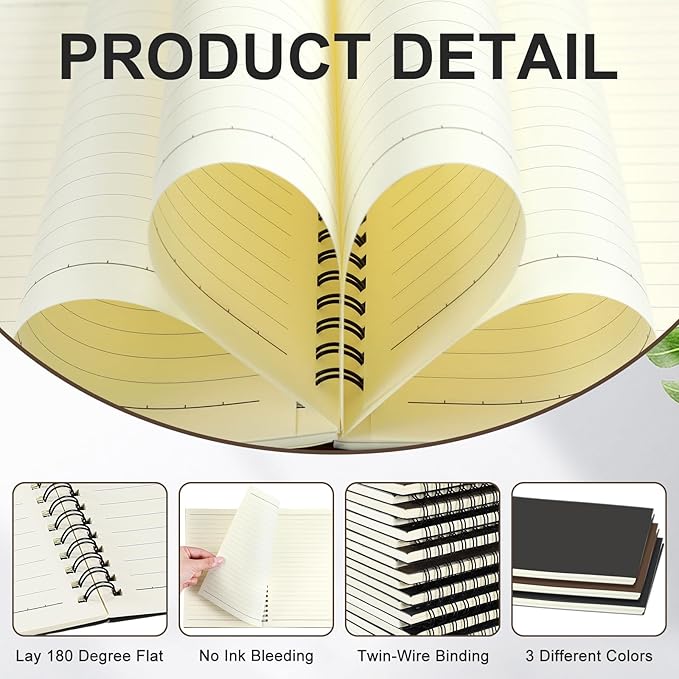 Yahenda 3 Pcs Spiral Notebook Bulk A5 Journal Lined 8.3'' x 5.5'' Writing Composition Paper Small Notepad Subject Notebook for Students Office Business Back to School Supplies (Dark Color)-DeskLoop Office
