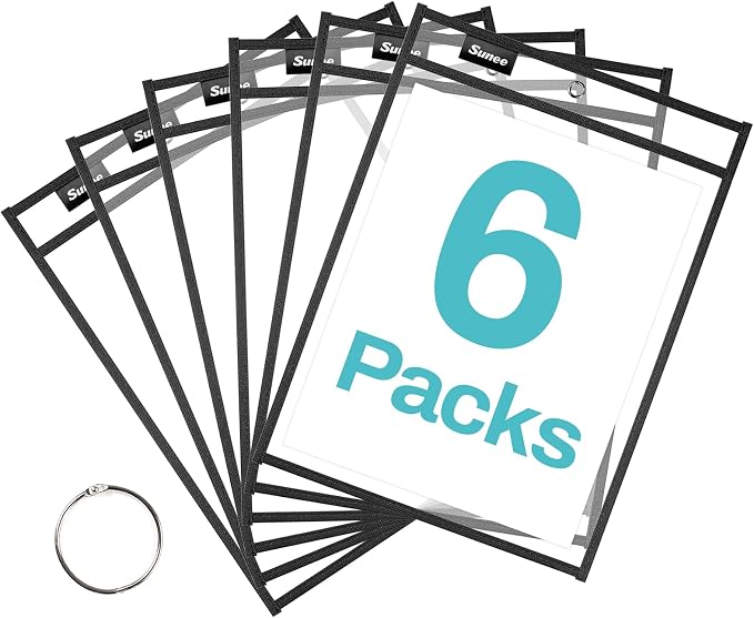 SUNEE 6 Packs Oversized Reusable Dry Erase Pocket Sleeves by SUNEE