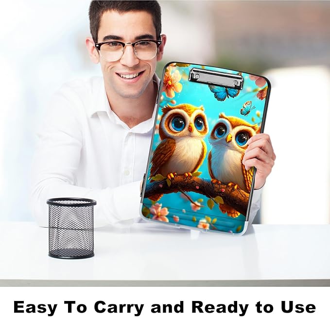 Owl Blue A4 Clipboard with Storage Pen Holder, Clipboards Organizer Nursing - Image 6