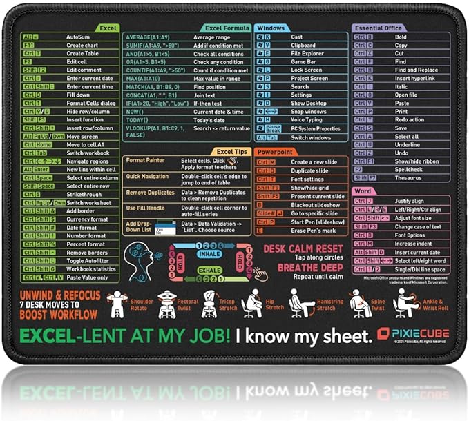 Pixiecube Excel Shortcut Mouse Pad by PIXIECUBE