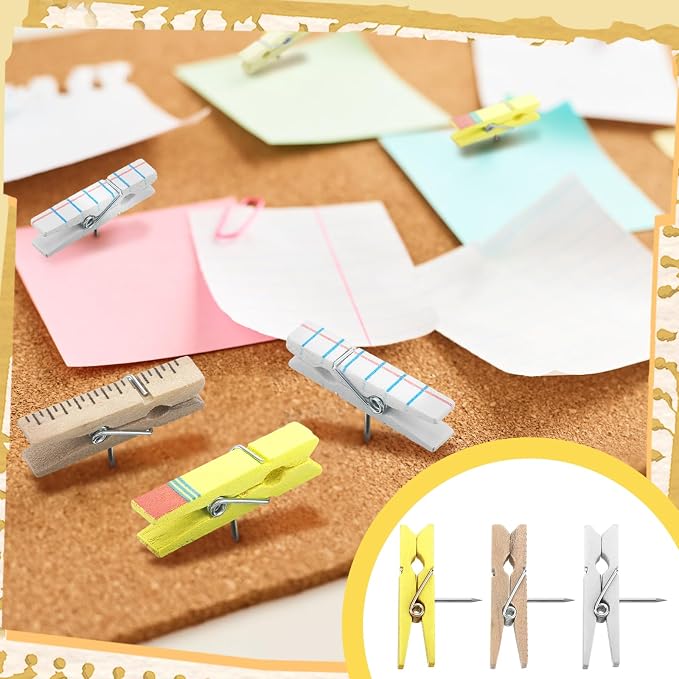Cinnvoice 48 Pcs Push Pin with Wooden Clips Back to School Classroom Decor Cork - Image 6