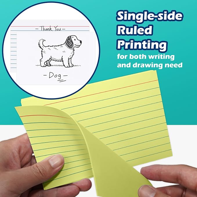 Yellow Index Cards 4x6 Lined Ruled Flash Note Cards 100 Count, 220 GSM Heavy - Image 3