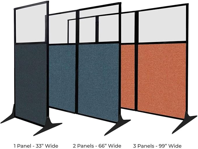 Versare Office Workstation Screen | Portable Wall Divider | Modern Cubicle | Freestanding Privacy Screen | Flexible Work Space | 3 Panels | 99" Wide x 70" Tall Beige SoundSorb Panels with Window