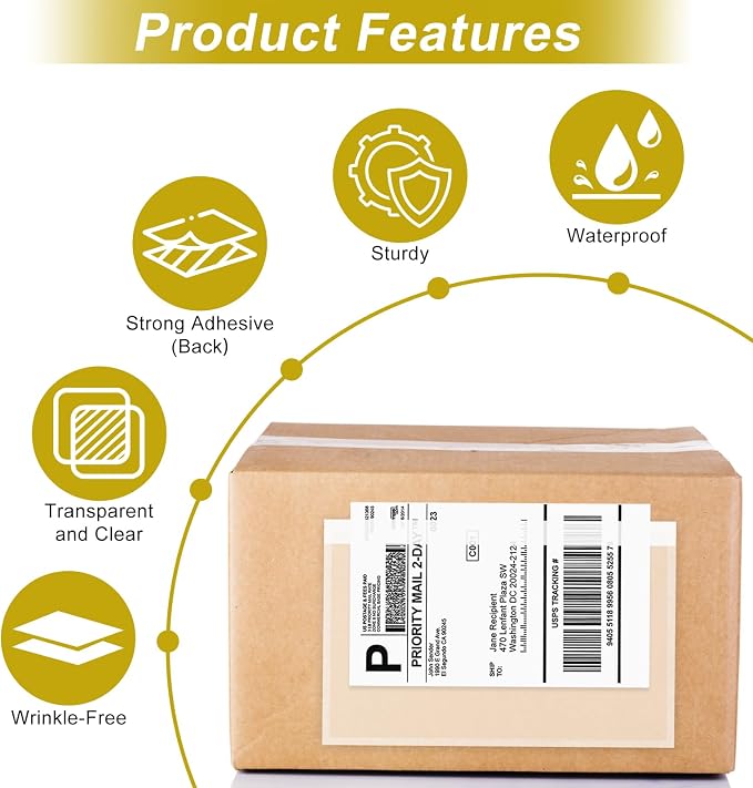 AZUREAL 60PCS Shipping Label Sleeves, 6.7" x 9.8" Packing Slip Pouches - Image 4