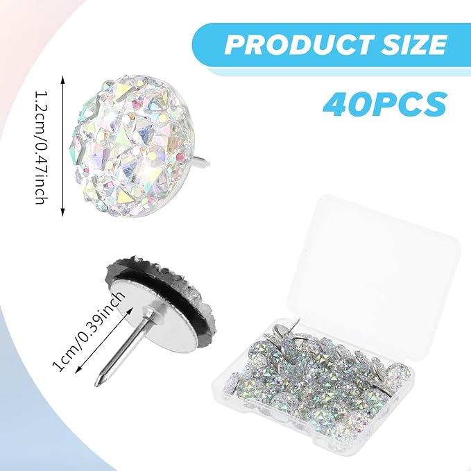 Prasacco 40 Pcs Diamond Push Pins Glitter Rhinestone Thumb Tacks Decorative - Image 2