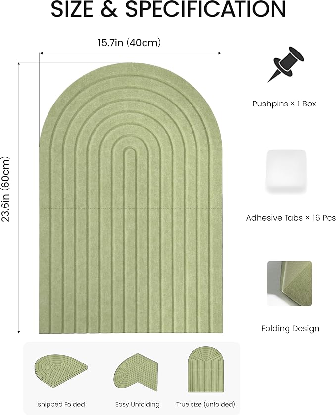 Large Arched Felt Bulletin Board 24"x16", 1/2" Thick Foldable Pin Board - Image 3