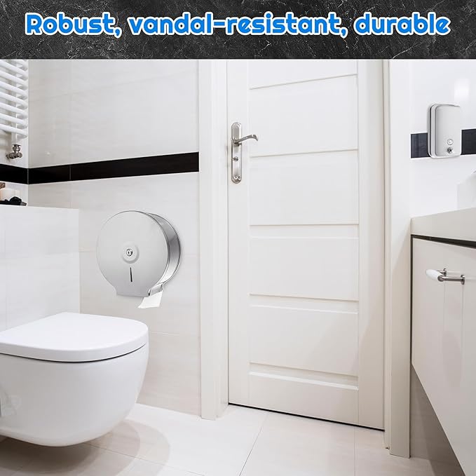 2 Pcs Commercial Soap Dispenser and Paper Towel Dispenser Set with Lock-Stainless Steel,Wall Mount,Large Capacity Manual Liquid Pump Rust Proof Leak Free for Home Bathroom (500 ml,Style 3)-DeskLoop Office