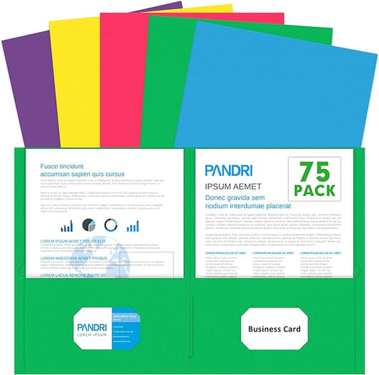 Two Pocket Folders, PANDRI 75 Pack 2 Pocket Folders, Letter Size Paper File by PANDRI