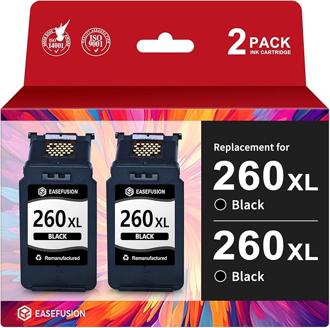260XL Replacement for Canon 260XL PG-260 Black Ink Cartridges 260 PG260 Compatible with Canon Pixma TS6420a TS6420 TR7020a TS5300 TS5320 TR7020 Printer Ink Cartridges (2 Black)-DeskLoop Office