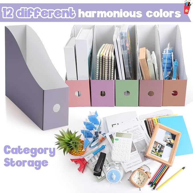Colarr 24 Pcs Cardboard Magazine Holders 12 Colors Magazine Storage Box - Image 3
