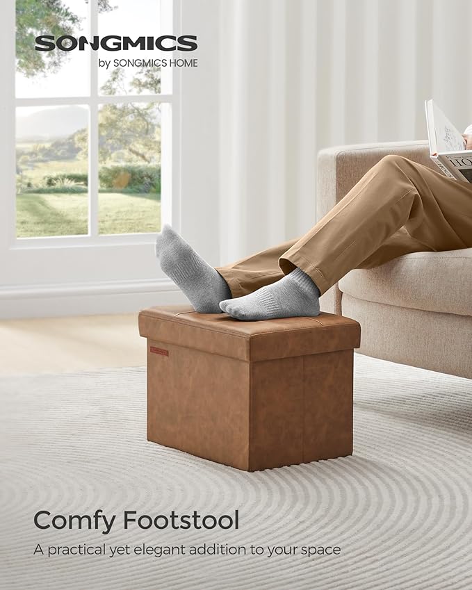 SONGMICS Small Folding Storage Ottoman, Foot Rest Stool, Cube Footrest - Image 3