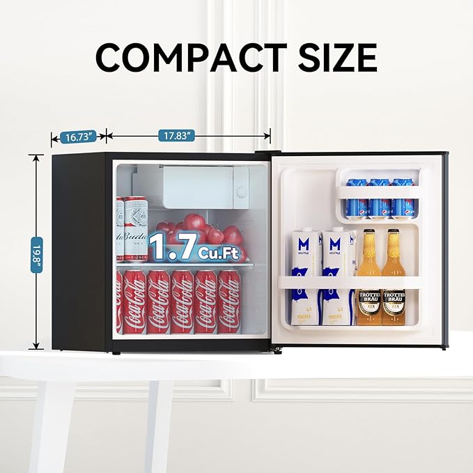 Frestec 1.7 Cu.Ft Mini Fridge with Freezer,Mini Fridge for Bedroom,Small Refrigerator,Dorm Refrigerators with Freezer,Compact Refrigerator for Office,Apartment,Dorm,Bedroom (Black)-DeskLoop Office