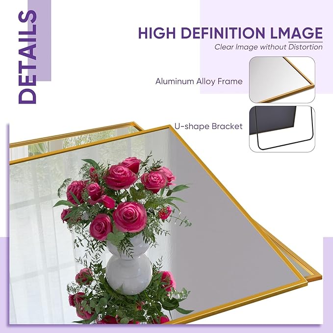 Full Length Mirror, 86"x46" Oversized Floor Mirror Freestanding, Full Body Mirror Floor Standing Mirrors with Stand, Hanging Mounted Mirrors for Bedroom Living Room, Gold, Rect Style-DeskLoop Office