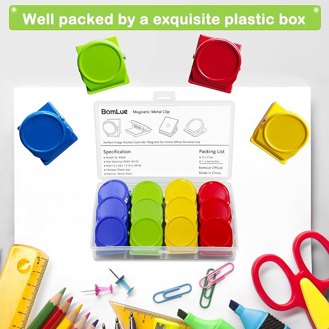 BamLue 12 Pieces Fridge Magnet Clips Plastic Box, Refrigerator Whiteboard Wall - Image 7