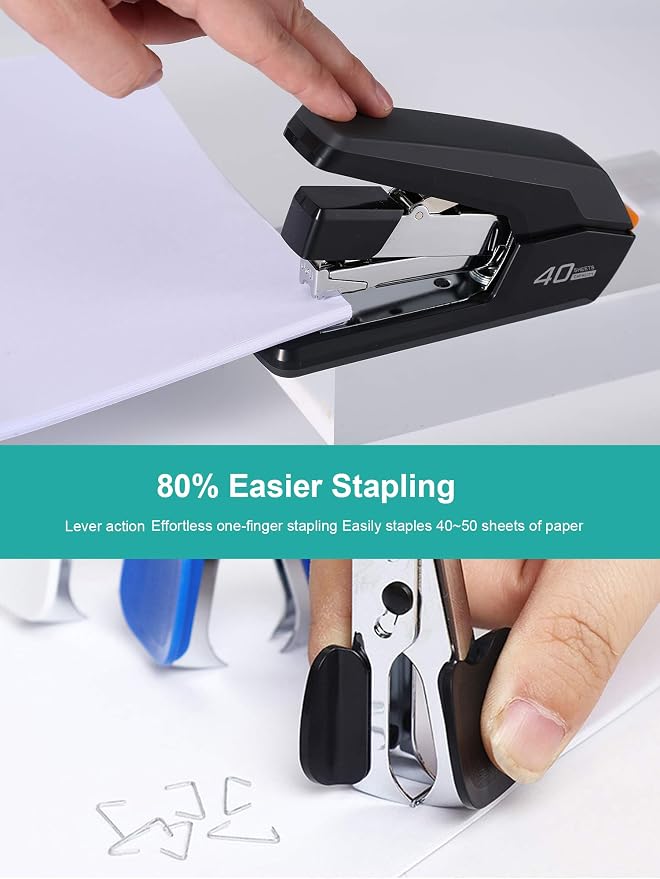 Leven Effortless Desktop Stapler, 40 Sheet Capacity, One Finger Touch Stapling - Image 5
