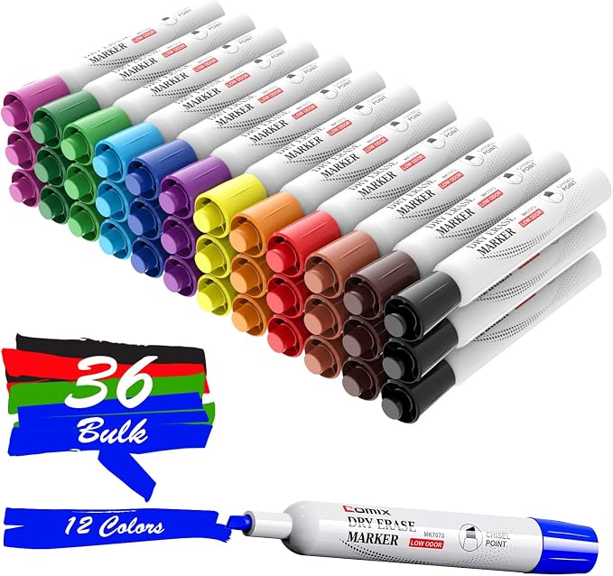 Comix Dry Erase Markers, Chisel Tip Whiteboard Markers, School Supplies by Comix