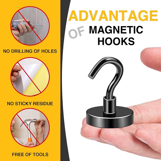 DIYMAG Black Magnetic Hooks, 120 LB Heavy Duty Strong Magnet - Image 5