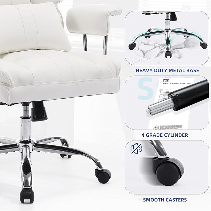 Big and Tall Office Chair 500lbs Wide Seat Executive Office Desk Chair High-Back Office Task Chair with,Ergonomic Lumbar Support Computer Office Chairs for Heavy People(White)-DeskLoop Office