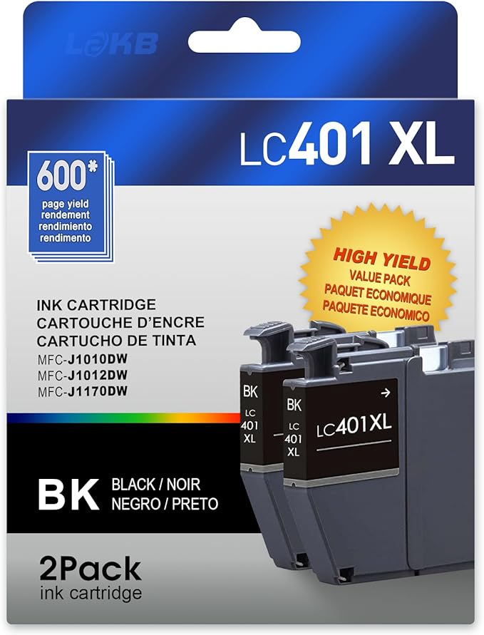 LC401XL Compatible Ink Cartridges Replacement for Brother Ink Cartridges LC401 Black to Use with Brother MFC-J1010DW MFC-J1012DW MFC-J1170DW Printer (2Black)-DeskLoop Office
