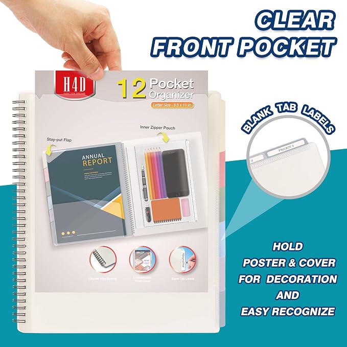 H4D 12 Pocket Morandi Color Spiral Multi Pocket Folder Poly Project Organizer - Image 2
