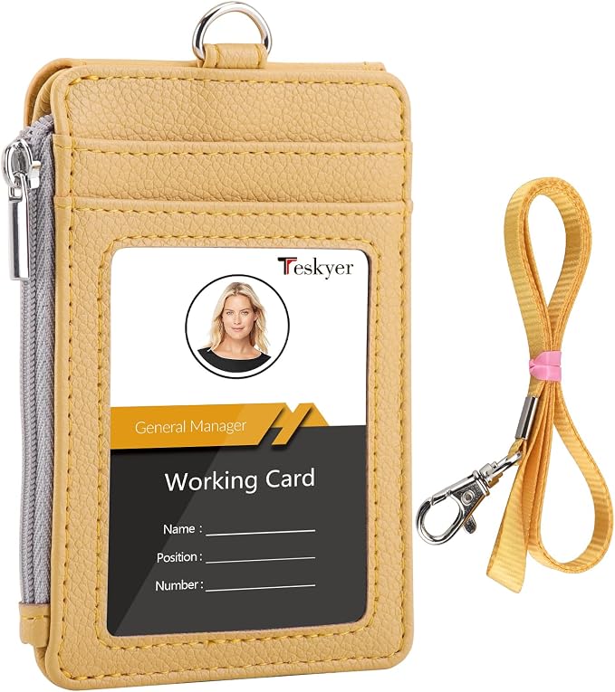 Teskyer ID Badge Holder with Lanyard, Lanyard Wallet, Lychee Yellow | 4-Card by TESKYER