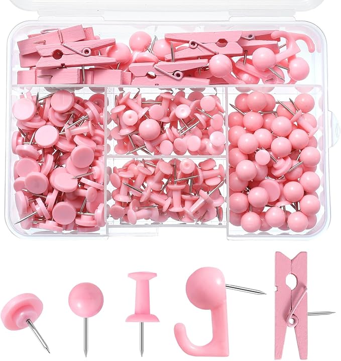 250 Count Pink Push Pins Set, Cute Thumb Tacks by BornforArt