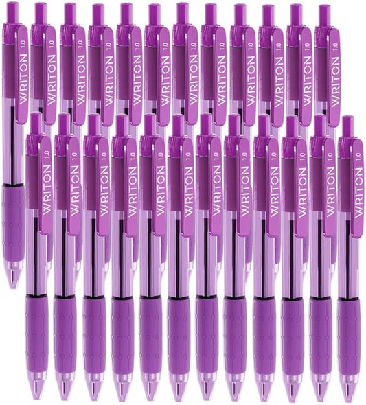 Writon Retractable Ballpoint Pens, Comfort Grip, 1.0mm Medium Point, Purple Ink, 24 Pack