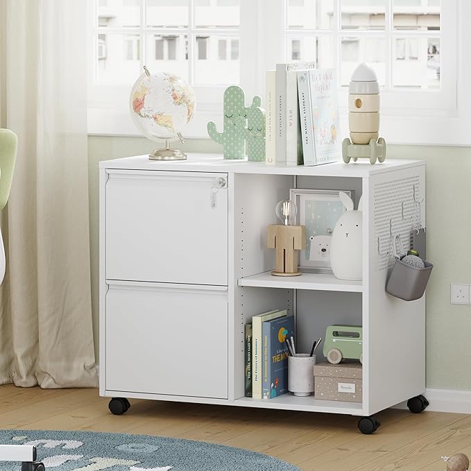 Letaya Mobile File Cabinet, Metal Lateral Rolling Printer Stand Filing Cabinets with Shelves for Home Office-Storage A4/F4/Letter (White)-DeskLoop Office