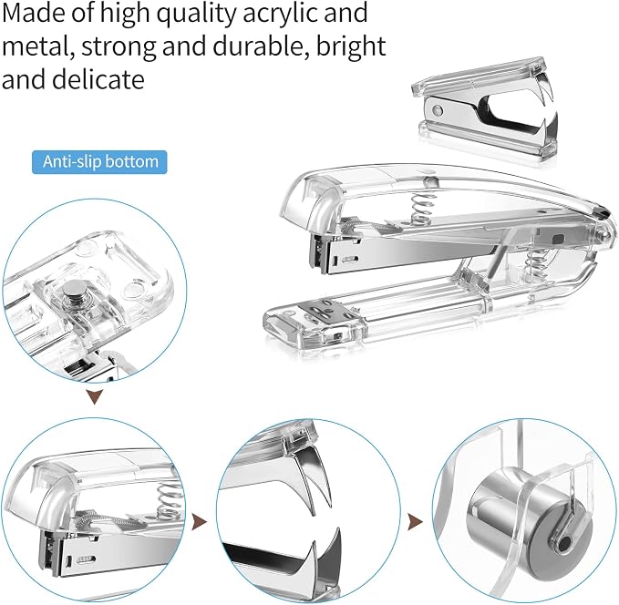 Office Supplies Set Desk Accessory Kit, Acrylic Stapler Set Staple Remover - Image 3
