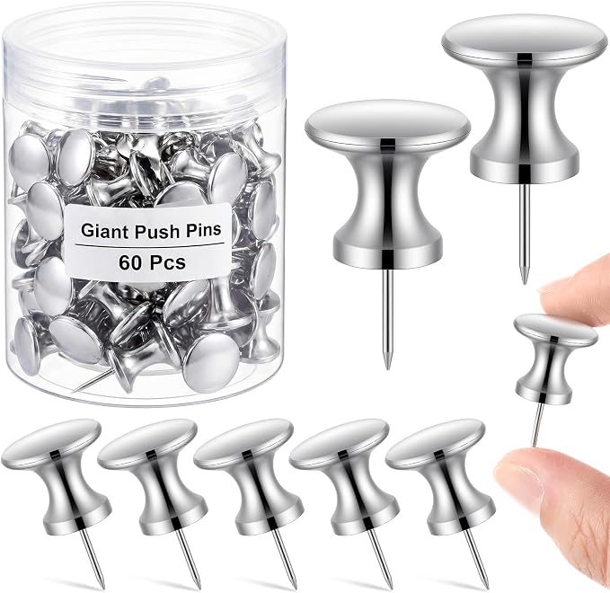 Outus 60 Pcs Giant Push Pins Jumbo Tacks 1/1.8inch Plastic Head by Outus