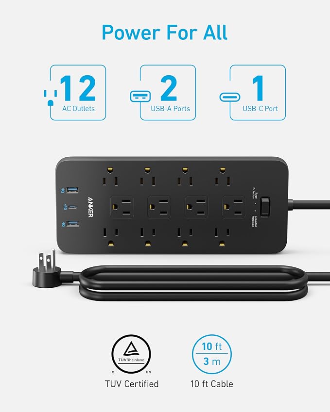 Anker Power Strip with 2100J Surge Protector, Outlet Extender, 10ft Extension - Image 8
