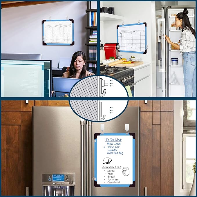 Dry Erase Calendar Whiteboard, Magnetic White Board Calendar Dry Erase Board, 16" X 12" Monthly Calendar Board Small Wall Hanging Planner Memo Whiteboard for Home, School, Office, Kitchen (Blue)-DeskLoop Office