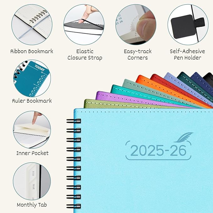 BEZEND Planner 2025-2026 Weekly and Monthly, 5.8" x 8.5" Academic Calendar (Jul 25-Dec 26) Vertical Daily Appointment with Hourly Timeslot & Monthly Tab, Spiral, PU Leather Softcover - Kiwi-DeskLoop Office