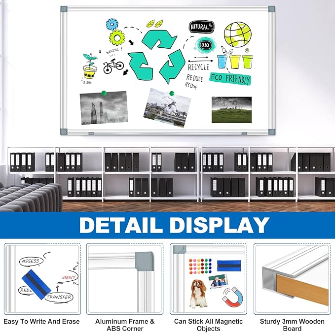 White Board Dry Erase Whiteboard for Wall 72" x 48" Aluminum Presentation Magnetic Whiteboards with 4 Hooks, 12 Magnets, 3 Markers & 1 Eraser-DeskLoop Office