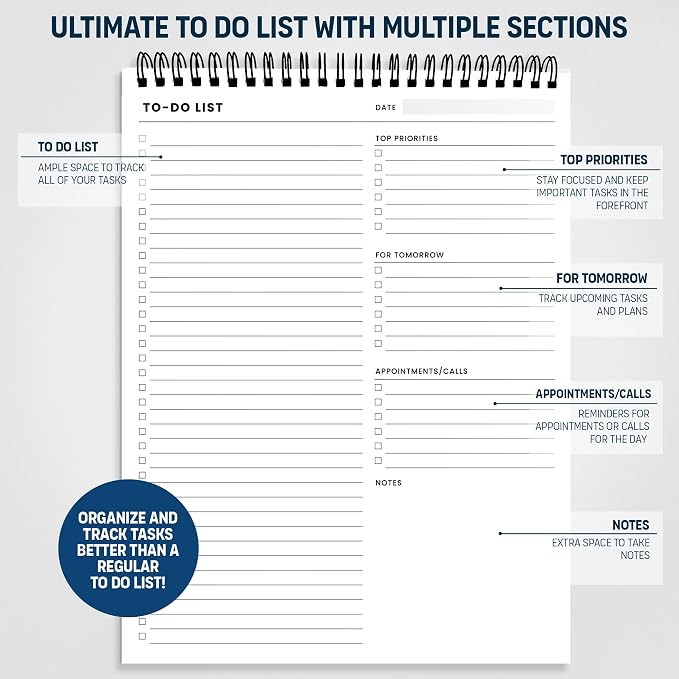 Of a Happy Kind To Do List Spiral Notepad 8.5x11 52 Sheets - Image 3