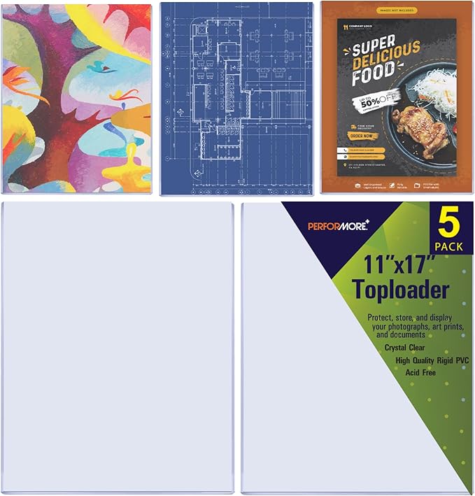 Performore 11" x 17" Heavy Duty Rigid Print Crystal-Clear Toploader Frame by RingBinder